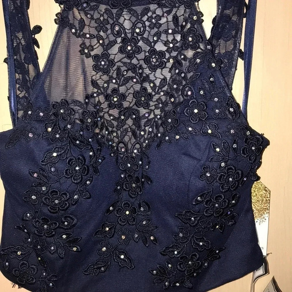Say Yes To The Prom Size 7 Navy Blue Dedazzled Top. New With Tags - Picture 5 of 9
